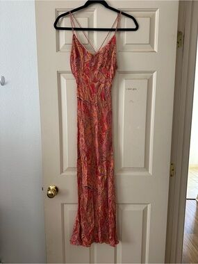 Y2K Charlotte Russe Paisley Spaghetti-Strap Maxi Dress in Pink and Orange